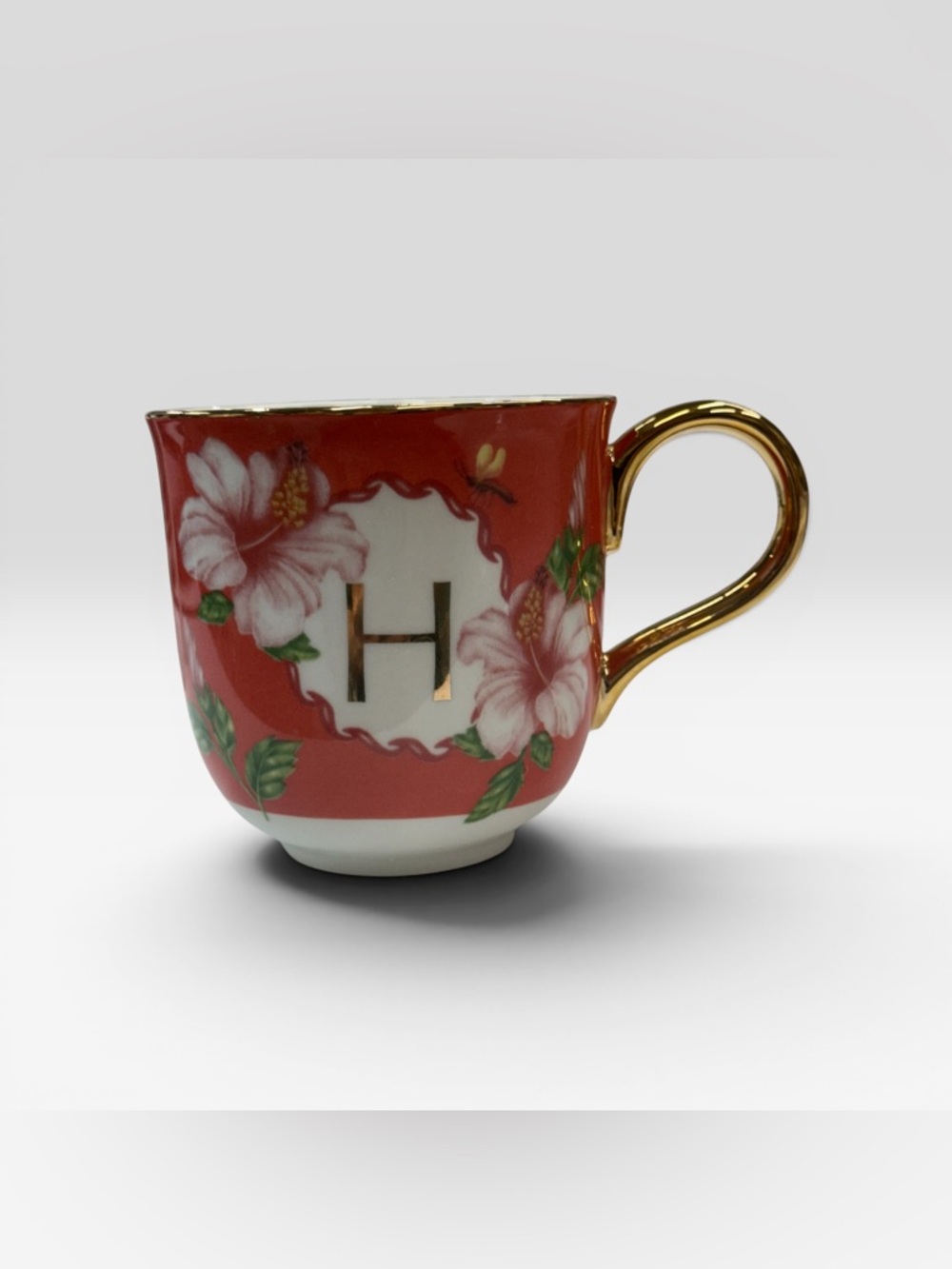 ANTHROPOLOGIE Lou Rota H Monogram Red Coffee Mug Tea Cup EUC